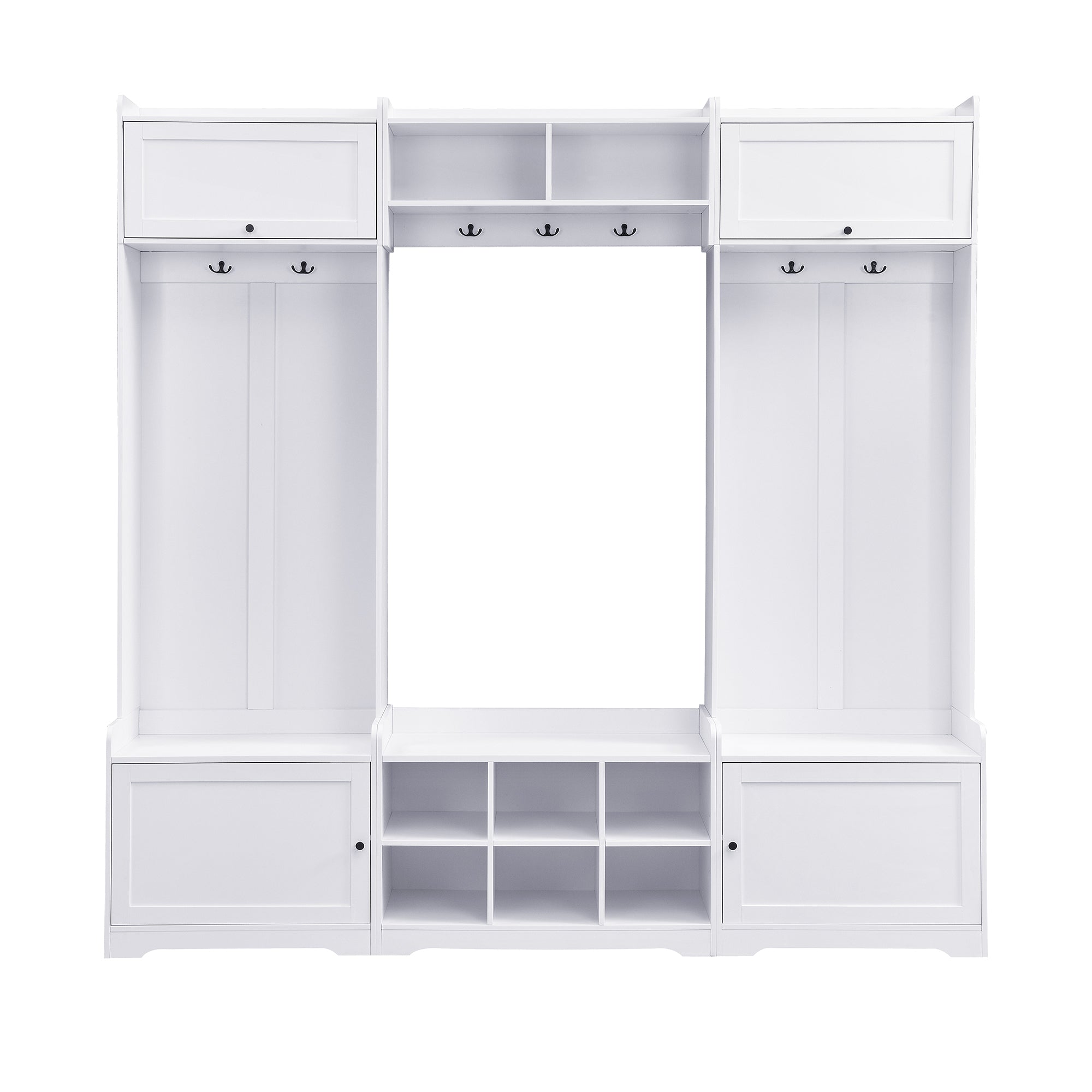 VIBE HAUS 79.1''Wide Modern Hall Tree with Shoe Storage, 4-in-1 Entryway Bench with 8 Cubbies, 7 Coat Hooks & Adjustable Shelf for Hallway, living room, White - Grand Goldman Shop