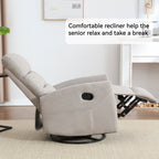Manual Recliner Chair with Rocker and Swivel in Fabric for Living Room, Grey - Grand Goldman Shop
