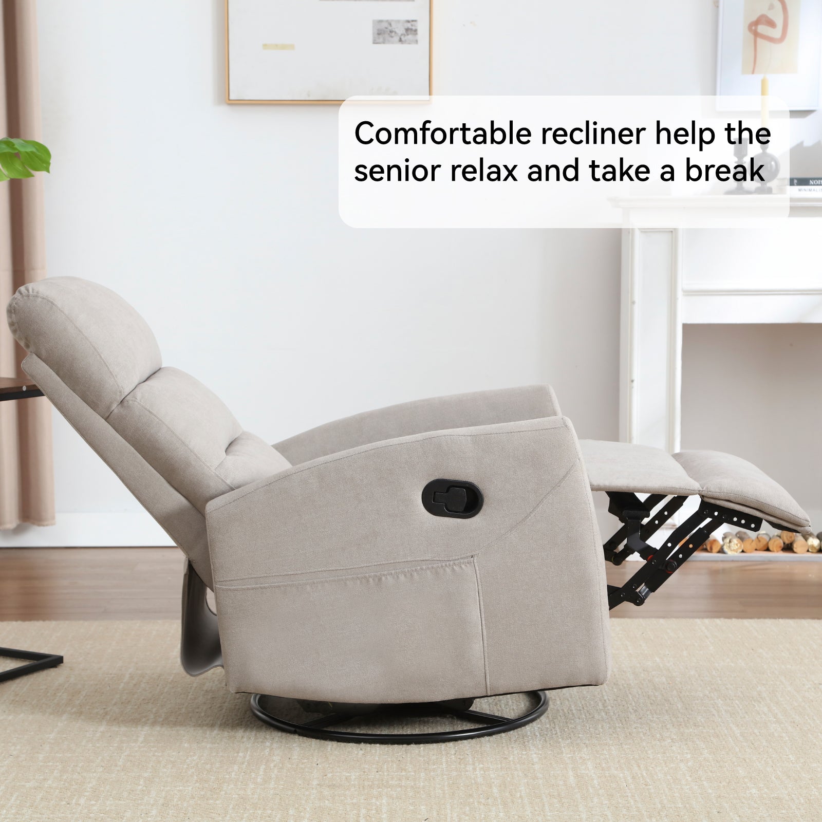 Manual Recliner Chair with Rocker and Swivel in Fabric for Living Room, Grey - Grand Goldman Shop