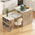 K&K 82.6' Fluted Kitchen Island with Extendable Dining Table for 4-6, Island Table for Kitchen with Power Outlet, Kitchen Table with Double-Side Storage, 2 Drawers 2 Side Open Shelves, Natural - Grand Goldman Shop