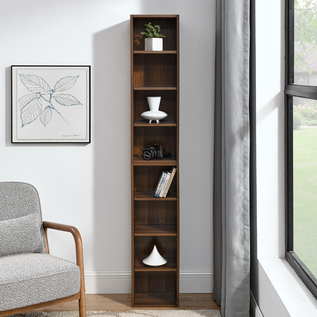 8-Tier Media Tower Rack, CD DVD Slim Storage Cabinet with Adjustable Shelves, Tall Narrow Bookcase Display Bookshelf for Home Office,Multi-functional double-decker bookcase - Grand Goldman Shop