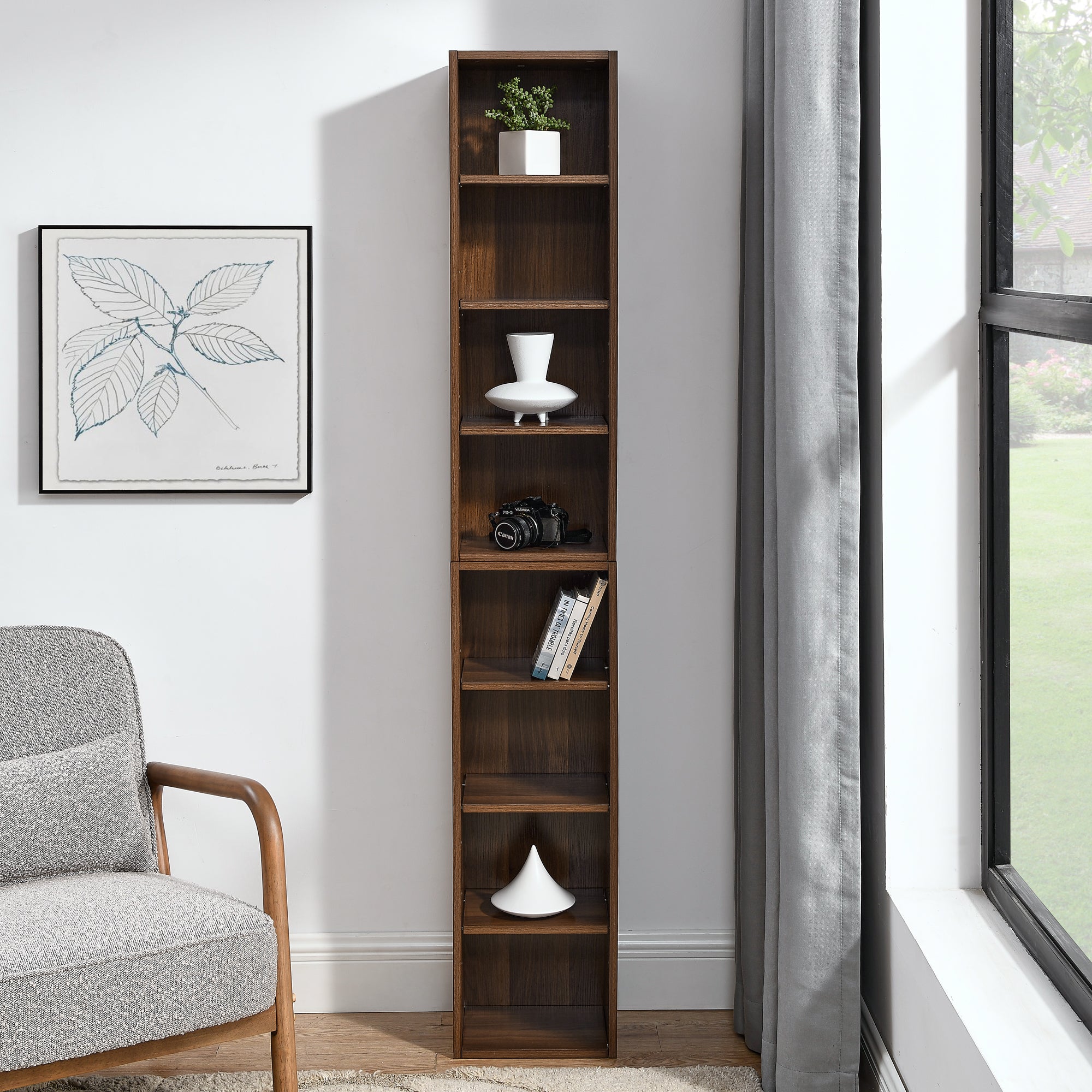 8-Tier Media Tower Rack, CD DVD Slim Storage Cabinet with Adjustable Shelves, Tall Narrow Bookcase Display Bookshelf for Home Office,Multi-functional double-decker bookcase - Grand Goldman Shop