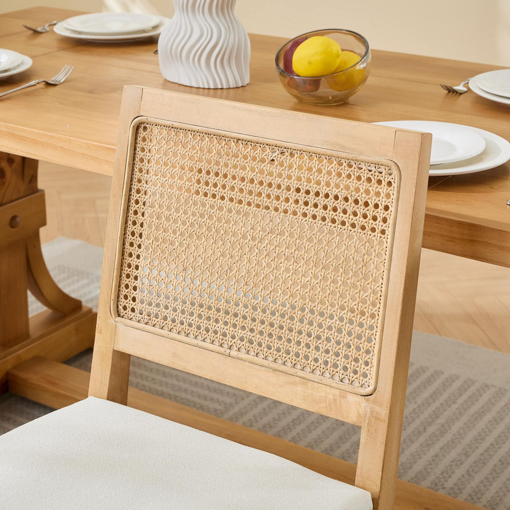 Farmhouse Rattan Dining Chairs Set of 2, Mid Century Modern Kitchen & Dining Room Chairs, Cane Upholstered Kitchen Side Chair with Natural Hardwood Frame, Beige - Grand Goldman Shop