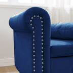 Navy Blue Chaise Lounge Indoor, Velvet Lounge Chair for Bedroom with Storage & Pillow, Modern Upholstered Rolled Arm Chase Lounge for Sleeping with Nailhead Trim for Living Room Bedroom Office - Grand Goldman Shop