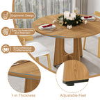 Round Dining Table for 4 - 47 Inch Farmhouse Kitchen Table, MDF Circle Table with Oak Finish, 300lb Weight Capacity, Easy Assembly for Dining Room, Kitchen, Living Room - Spiced Round Table - Grand Goldman Shop