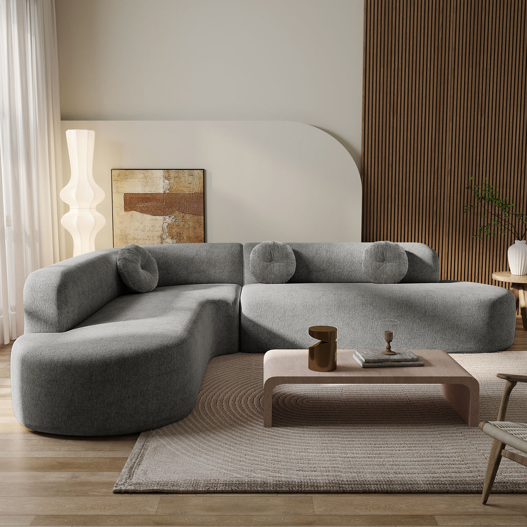 Mirod 122'' Extra Large Sectional Sofa Soft Fabric Upholstery, Elegant Curved Design with Three Round Cushions , High-Resilience Foam for Ultimate Comfort - Grand Goldman Shop