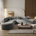 Mirod 122'' Extra Large Sectional Sofa Soft Fabric Upholstery, Elegant Curved Design with Three Round Cushions , High-Resilience Foam for Ultimate Comfort - Grand Goldman Shop
