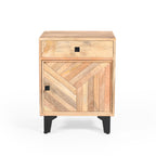 Solid Wood Vintage Nightstand with Handcrafted Detailing in Natural Finish - Grand Goldman Shop