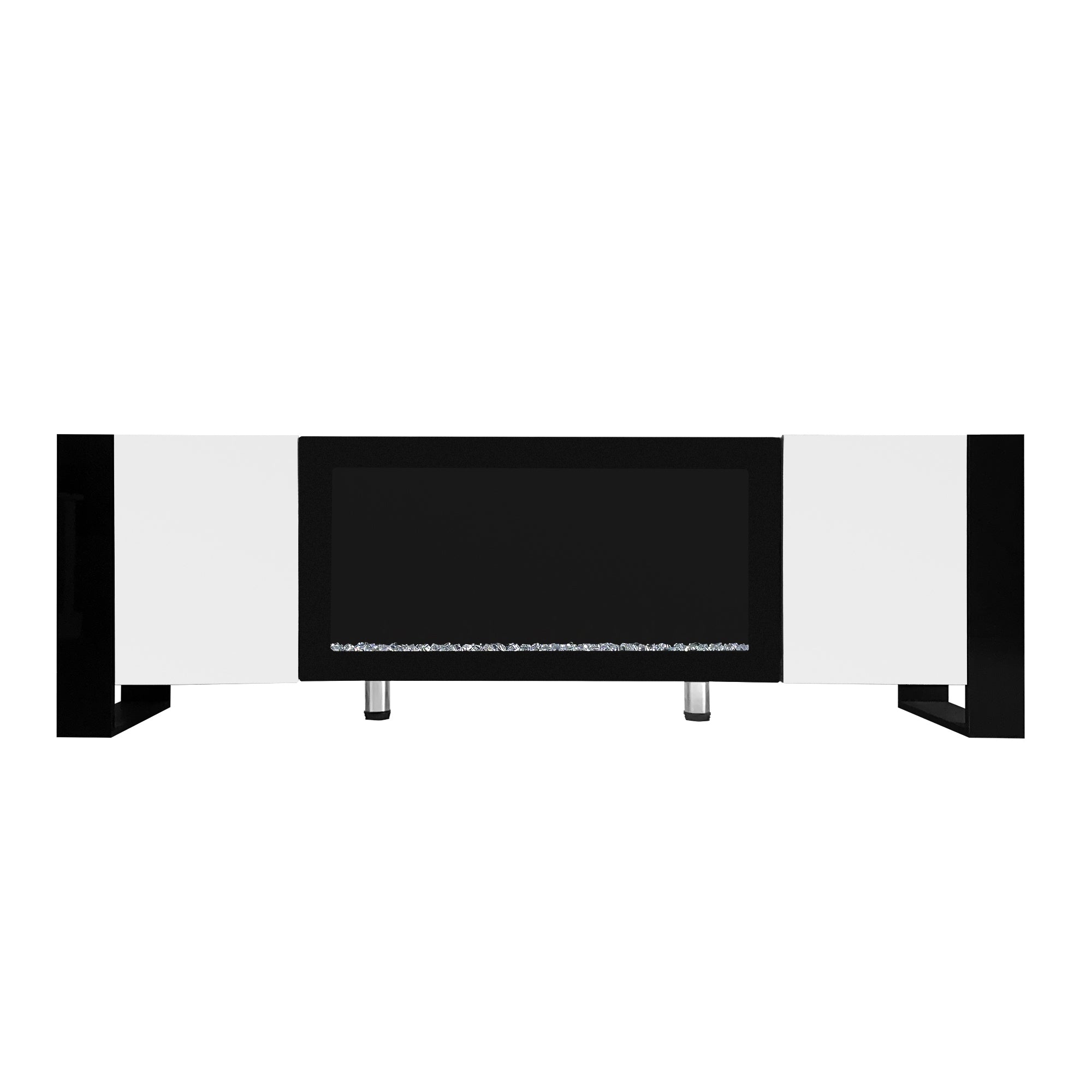 ON-TREND Modern TV Stand with 34.2' Non-heating Electric Fireplace, High Gloss Entertainment Center with 2 Cabinets, Media Console for TVs up to 78', White - Grand Goldman Shop