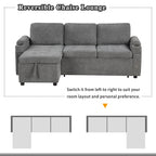 Modern L-shaped Convertible Sofa Bed with Storage, Cup Holders, USB Ports, Gray Chenille, 83.5' - Grand Goldman Shop