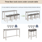 4 Piece Bar Table Set with Power Outlet, Bar Table Set with Chairs, Sofa Bar Table with Stools, Behind Couch Table with 3 Padded Stools, for Living Room, Dining room, White & Grey - Grand Goldman Shop