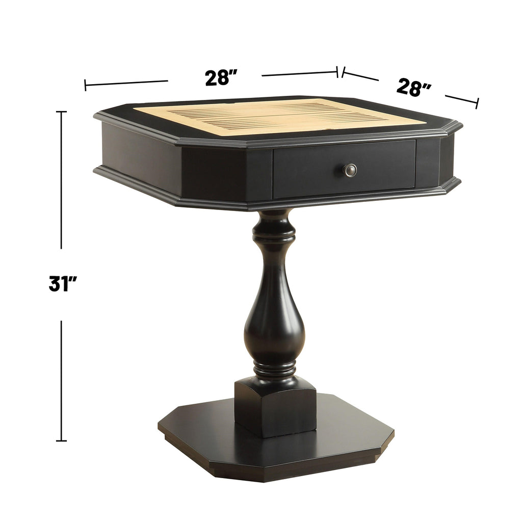 Square Top Game Table with Wooden Pedestal Base, Black | Premium Home Decor - Grand Goldman