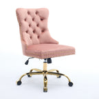 A&A Furniture Office Chair,Modern Velvet Upholstered Tufted Button Home Office Chair with Golden Metal Base,Adjustable Desk C