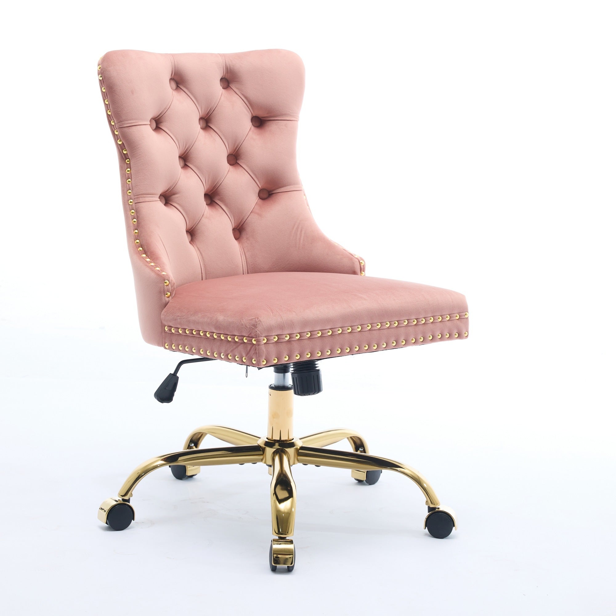 A&A Furniture Office Chair,Modern Velvet Upholstered Tufted Button Home Office Chair with Golden Metal Base,Adjustable Desk C