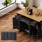 K&K 54inch Large Kitchen Island with Rubber Wood Drop Leaf, Embossed Texture Rolling Kitchen Cart on 4 Wheels with 4 Doors and 3 Drawers, Kitchen Island with Storage for Kitchen, Dining Room,Black - Grand Goldman Shop