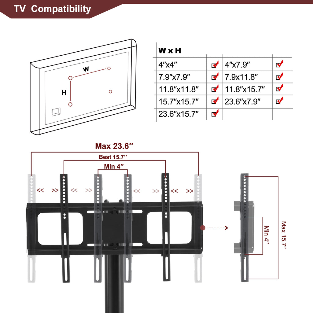 35.4 inch Black Multi-function TV Stand Height Adjustable Bracket Swivel 3-Tier - Grand Goldman Shop