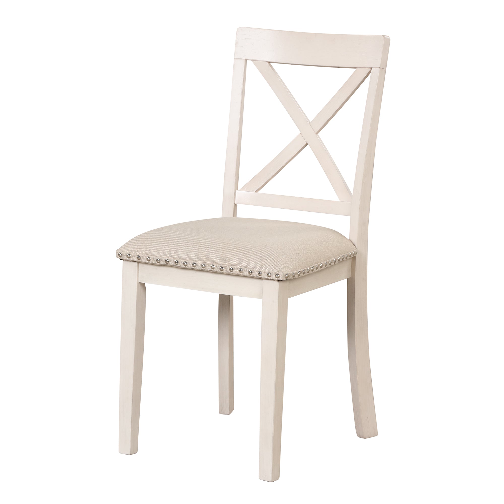 Antique White Modern Dining Table Set for 4 with Round Table and Chairs, Solid Wood & MDF - Grand Goldman Shop