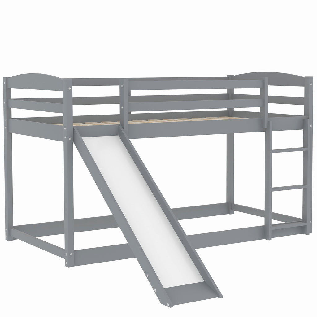 Gray Twin over Twin Bunk Bed with Convertible Slide and Ladder, Pine Wood and MDF, 79.3''L x 84.4''W x 46.5''H - Grand Goldman Shop