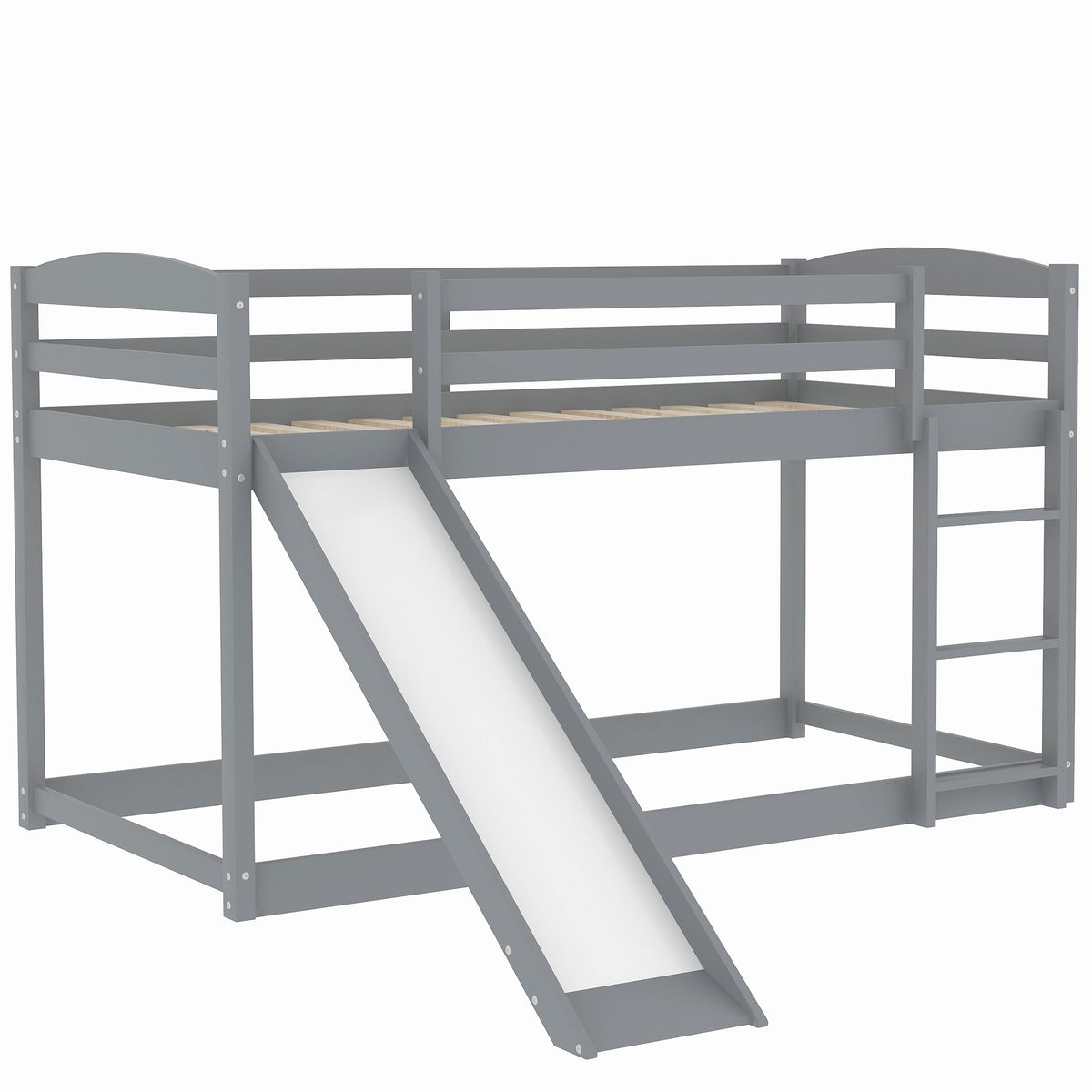 Gray Twin over Twin Bunk Bed with Convertible Slide and Ladder, Pine Wood and MDF, 79.3''L x 84.4''W x 46.5''H - Grand Goldman Shop