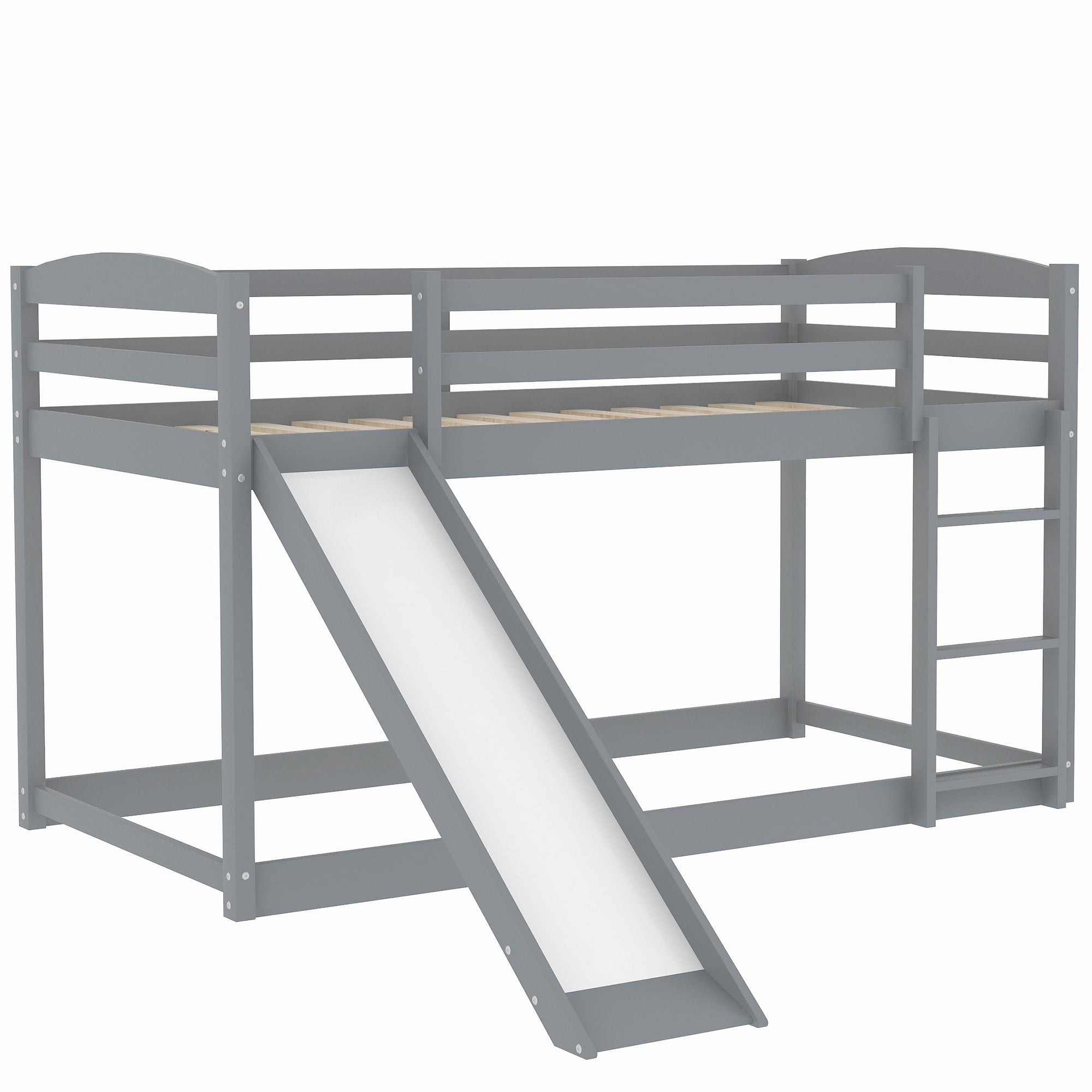 Gray Twin over Twin Bunk Bed with Convertible Slide and Ladder, Pine Wood and MDF, 79.3''L x 84.4''W x 46.5''H - Grand Goldman Shop