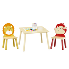 Lion & Monkey Wooden Activity Play Table Set for Kids, 3-Piece Toddler Table and Chair Set in Yellow & Red, Solid Wood & MDF,