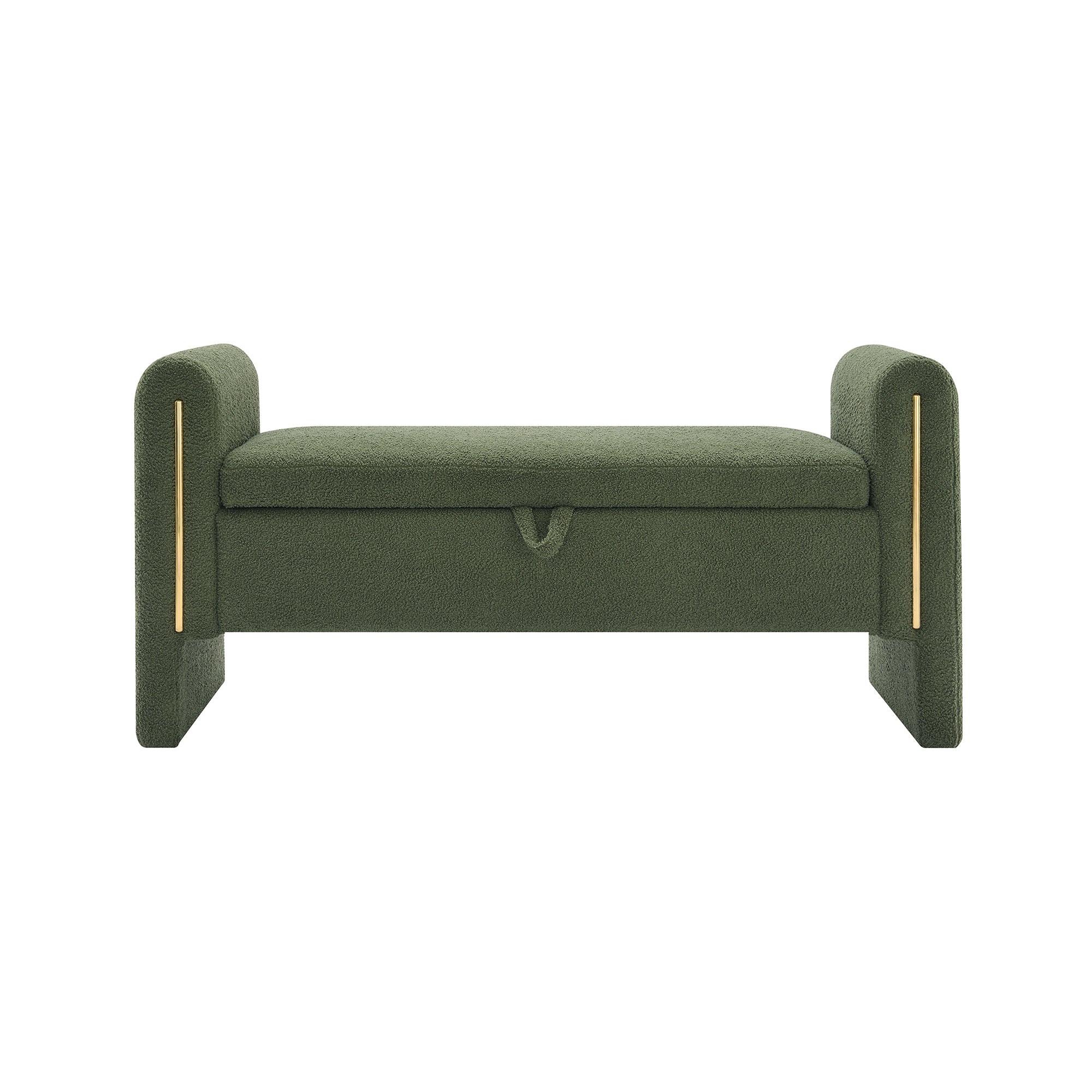 Modern Teddy Bed End Bench with Arms and Storage, Upholstered Foot Rest Stool in Olive Green, Plywood, 52.3'' - Grand Goldman Shop
