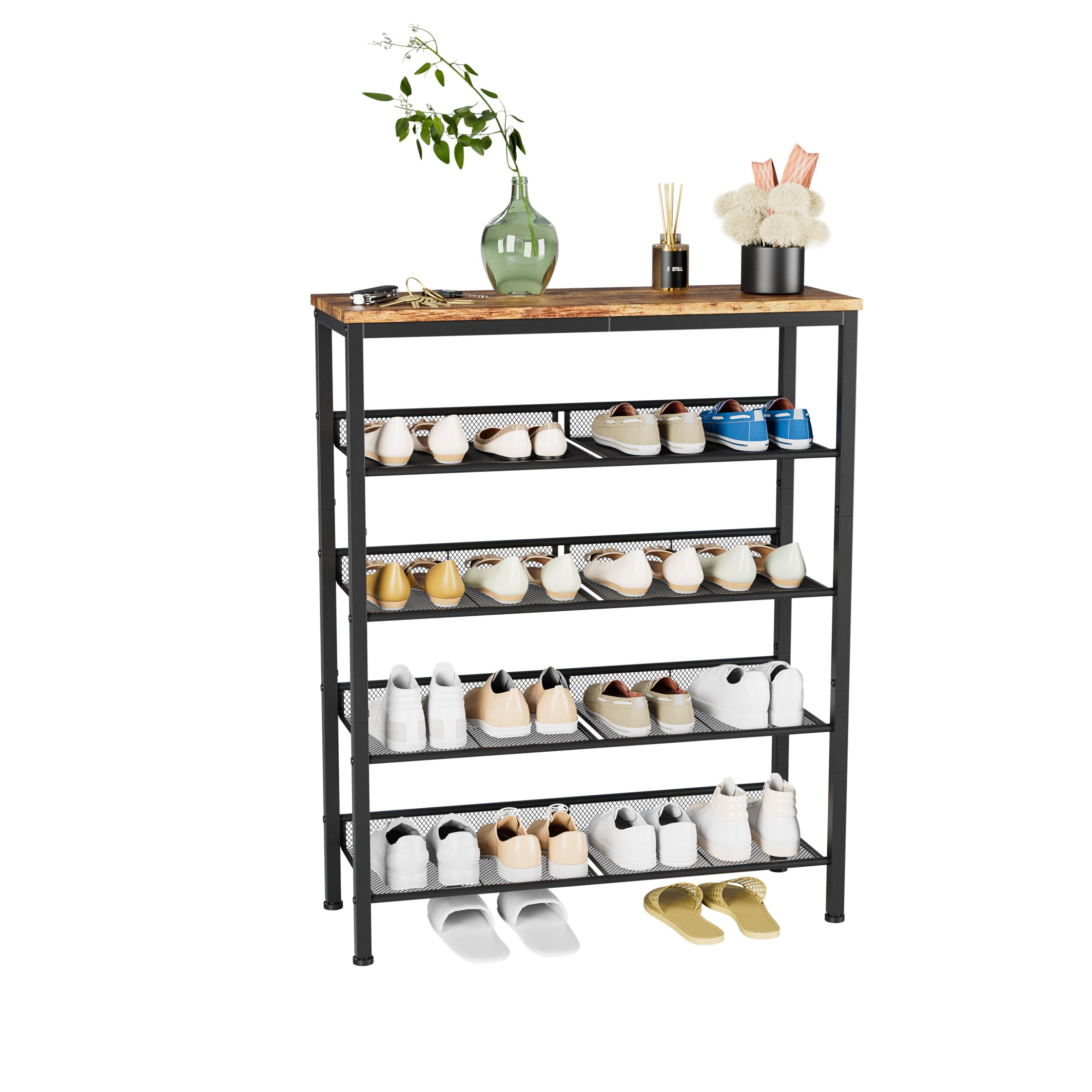 Industrial shoe rack, adjustable country style 5-layer shoe rack storage rack, with 4 mesh shelves, suitable for entrance, living room, bedroom and porch - Grand Goldman Shop