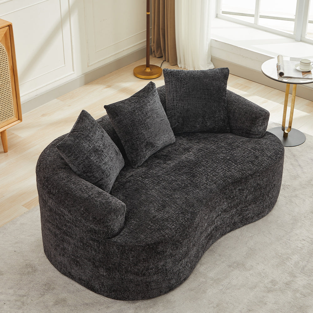 Curved Loveseat, Small Chenille Sofa with 3 Pillows, Deep Seat Couch for Apartment, Living Room, No Assembly Needed - Grand Goldman Shop