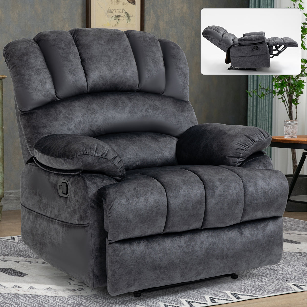 Large Manual Recliner Chair in Fabric for Living Room, Grey - Grand Goldman Shop