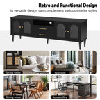 68.9'' Retro TV Stand for TVs up to 75 Inches, Entertainment Center Media Console with Fluted Glass Doors and Five Solid Wood Legs for Living room - Grand Goldman Shop