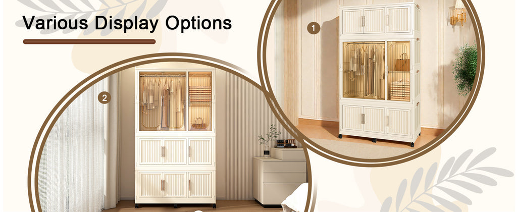 Portable Wardrobe Closet Storage Organizer with 9 Magnetic Doors, Cream White, - Grand Goldman Shop