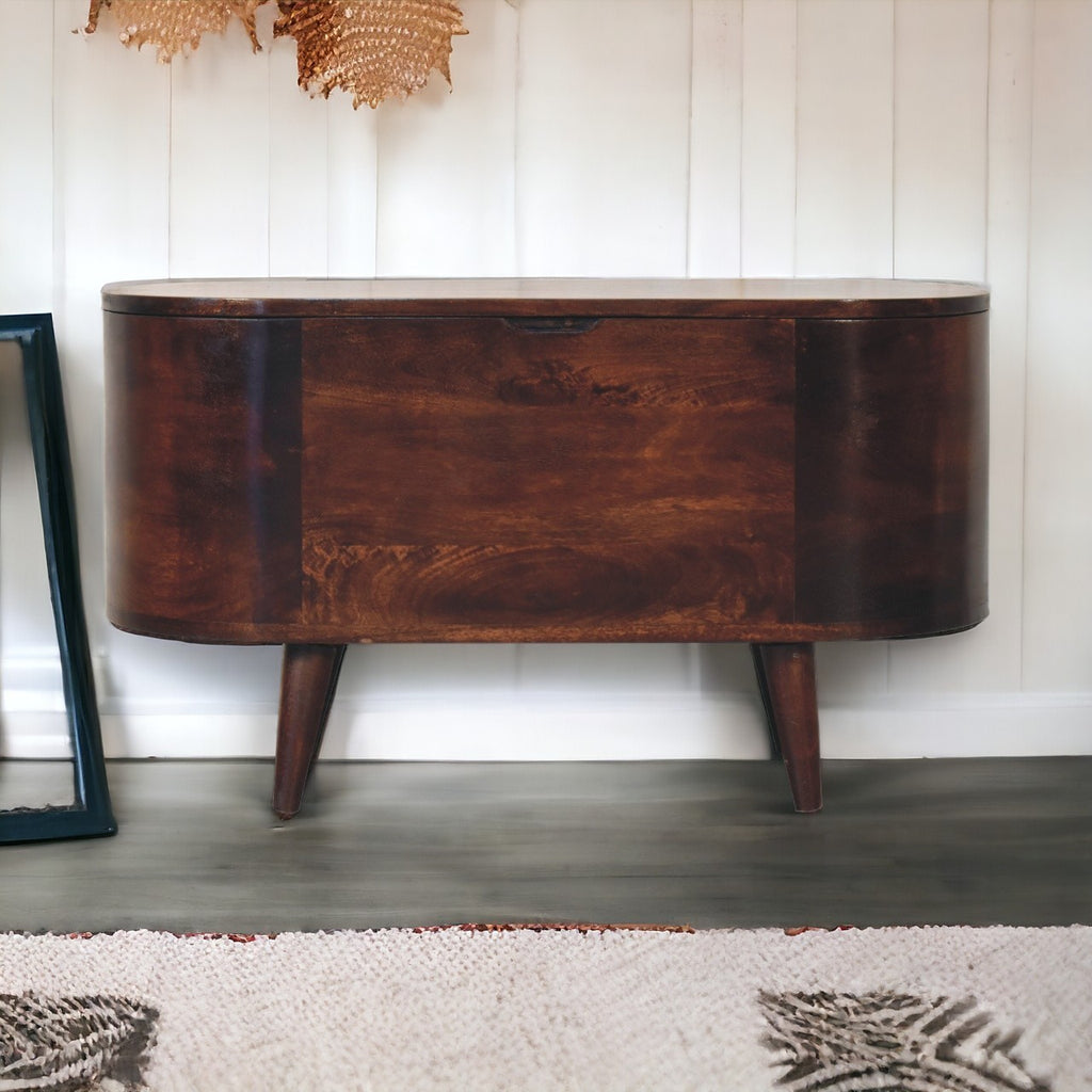 Solid Wood Light Rounded Lid-up Blanket Box, Walnut, Dark Brown - Grand Goldman Shop