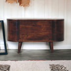 Solid Wood Light Rounded Lid-up Blanket Box, Walnut, Dark Brown - Grand Goldman Shop