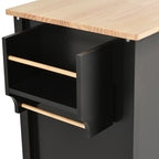 Kitchen Island Cart with Solid Wood Top and Locking Wheels,54.3 Inch Width,4 Door Cabinet and Two Drawers,Spice Rack, Towel Rack (Black) - Grand Goldman Shop