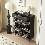 Large size Shoe Cabinet,Free Standing Tipping Bucket Shoe Rack Organizer with 2 Flip Drawers&2 Drawer,Modern Tipping Bucket for Entryway,Hallway,Bedroom-black - Grand Goldman Shop