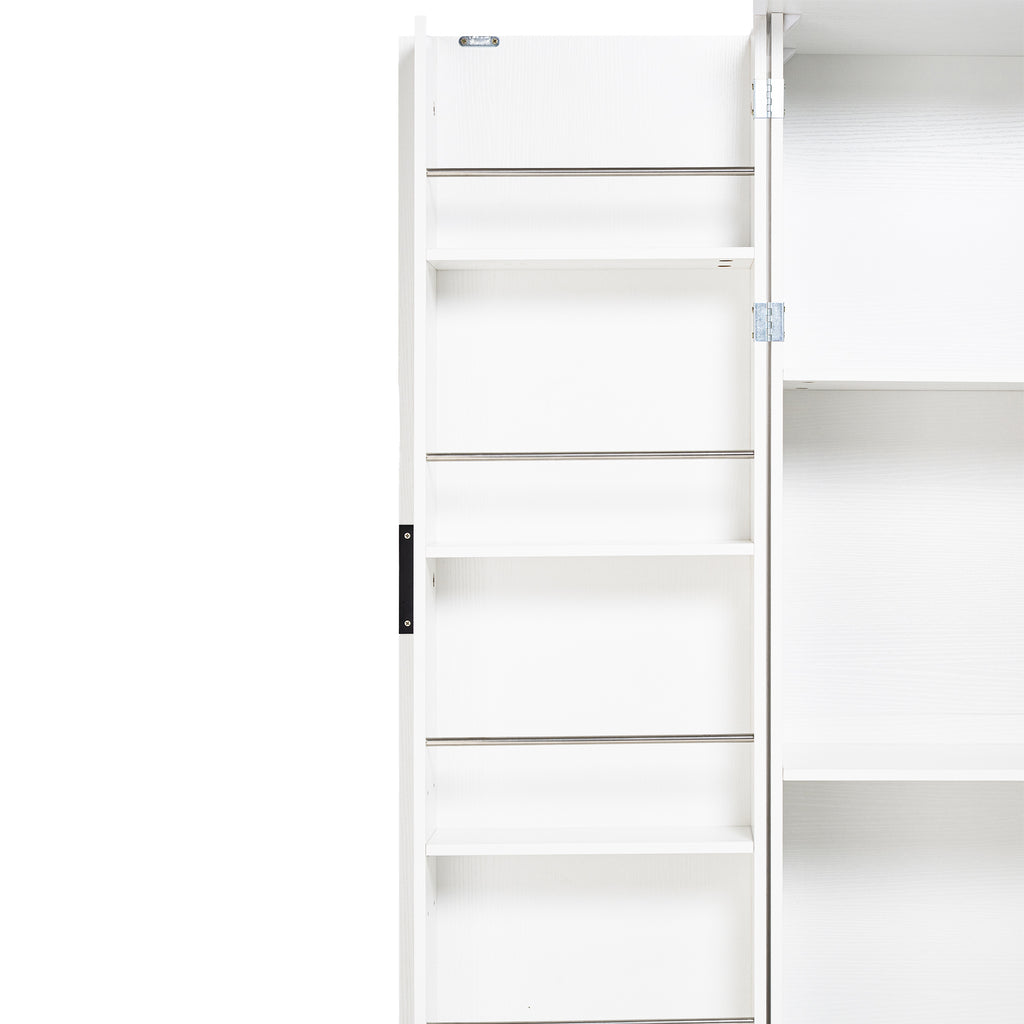 72' Modern Fluted Kitchen Pantry Cabinet with 2 Large Drawers & 8-Door Spice Rack, White MDF Freestanding Storage Organizer for Bathroom, Dining Room, Office, Entryway - Grand Goldman Shop