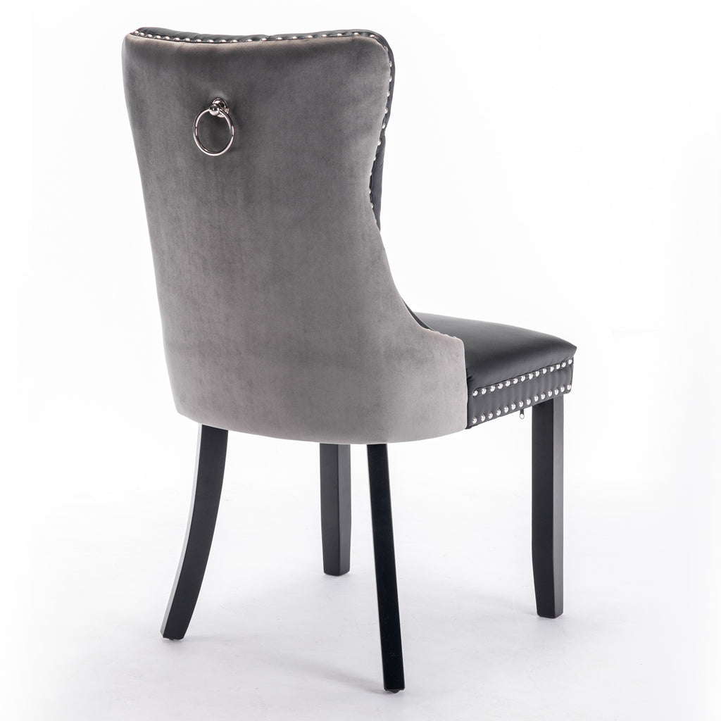 A&A Furniture,Nikki Collection Modern, High-end Tufted Solid Wood Contemporary PU and Velvet Upholstered Dining Chair with Wood Legs Nailhead Trim  2-Pcs Set，Black+Gray, SW2101BG - Grand Goldman Shop