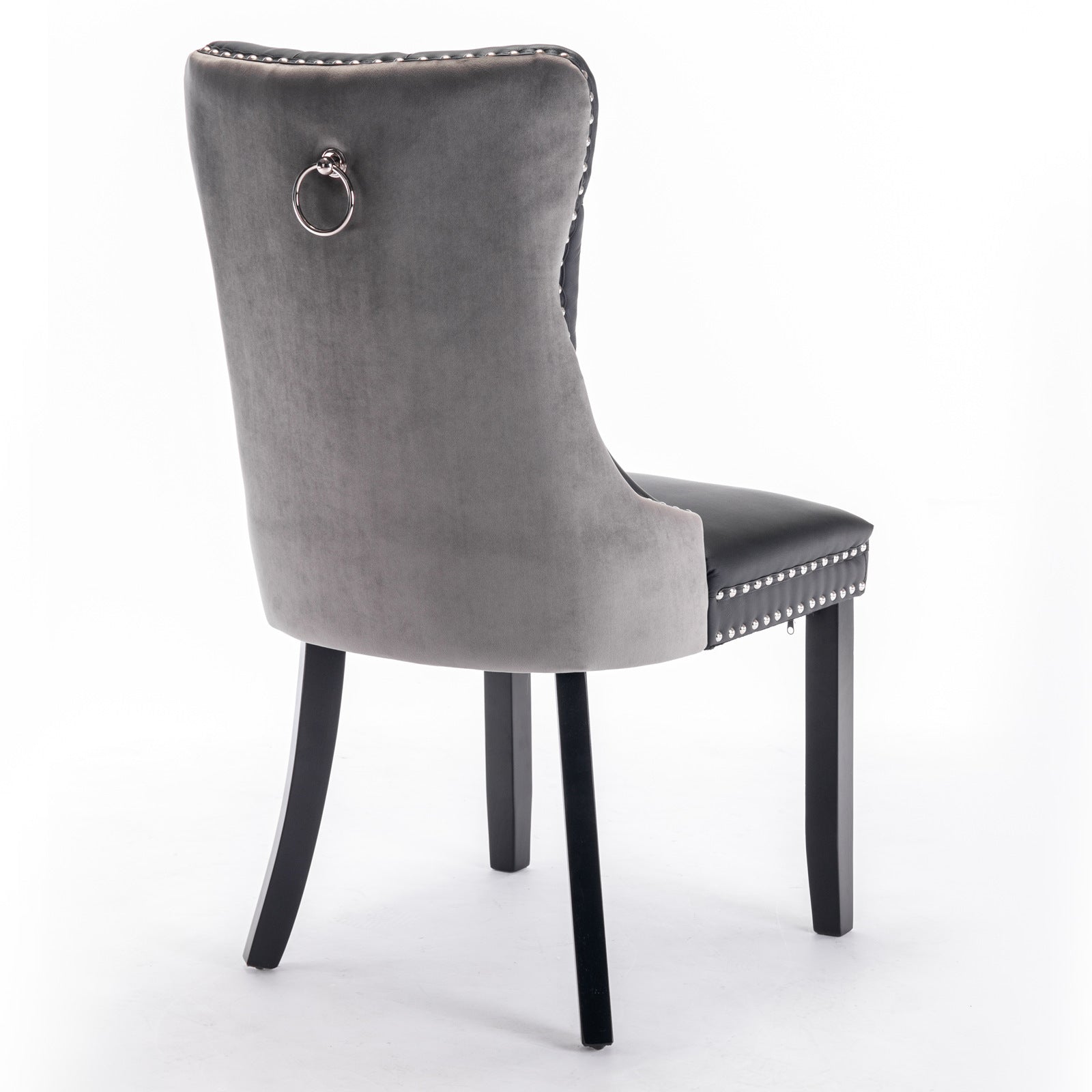 A&A Furniture,Nikki Collection Modern, High-end Tufted Solid Wood Contemporary PU and Velvet Upholstered Dining Chair with Wood Legs Nailhead Trim  2-Pcs Set，Black+Gray, SW2101BG - Grand Goldman Shop