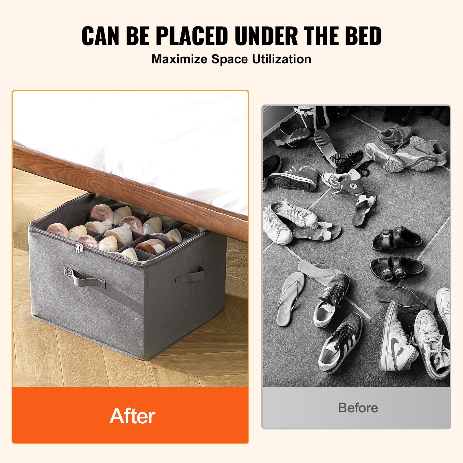 Under Bed Shoe Storage Organizer, 1 Pack, 16 Compartments, Underbed Shoe Box Storage Containers Adjustable Dividers, Sandal Organizer Storage with Clear Window, Breathable, Reinforced Handles - Grand Goldman Shop