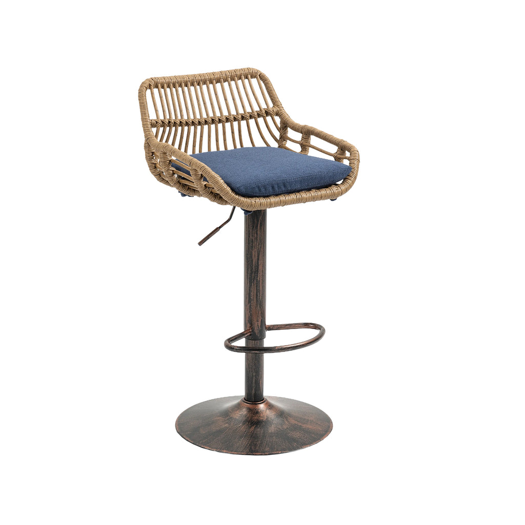 COOLMORE Modern Swivel Bar Stools Set of 2 Adjustable Counter Height Chairs with Footrest Blue Linen - Grand Goldman Shop