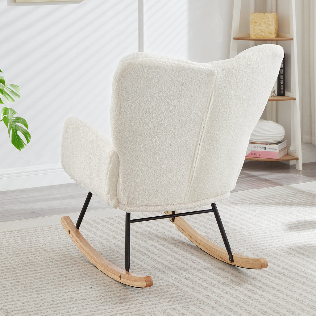 Glider Chair for Living Room Tufted Upholstered Teddy Fabric Rocking Chair with Metal Frame Accent Chair Ivory White - Grand Goldman Shop