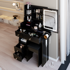29.2' Small Size Drawer Desktop Vanity Table + Cushioned Stool, 2 AC+2 USB Power Station, Hair dryer bracket, Extra Large Touch Control Sliding LED Mirror, 3-color Switching, EPA, GCC, UL Certificate - Grand Goldman Shop