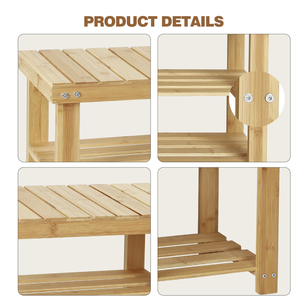 Hofitlead 27.5' Shoe Rack Solid Wood Shoe Bench, 3-Tier Shoe Organizer for Entryway Hallway(Light Brown) - Grand Goldman Shop