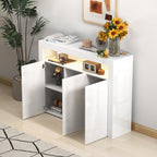 Living Room Sideboard Storage Cabinet WHITE  High Gloss with LED Light, Modern Kitchen Unit Cupboard Buffet Wooden Storage Display Cabinet TV Stand with 3 Doors for Hallway Dining Room - Grand Goldman Shop