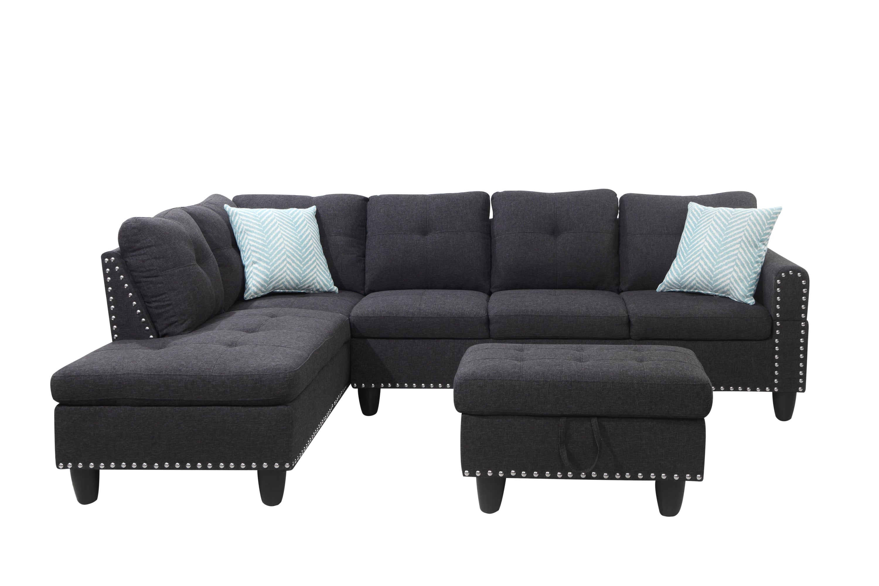 Alger 98' Wide Left Hand Facing Sofa & Chaise with Ottoman - Grand Goldman Shop