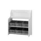 Kids Bookshelf with 6 Fabric Storage Bins, Multi-Functional Children's Bookcase and Toy Organizer, Front-Facing Display Shelf