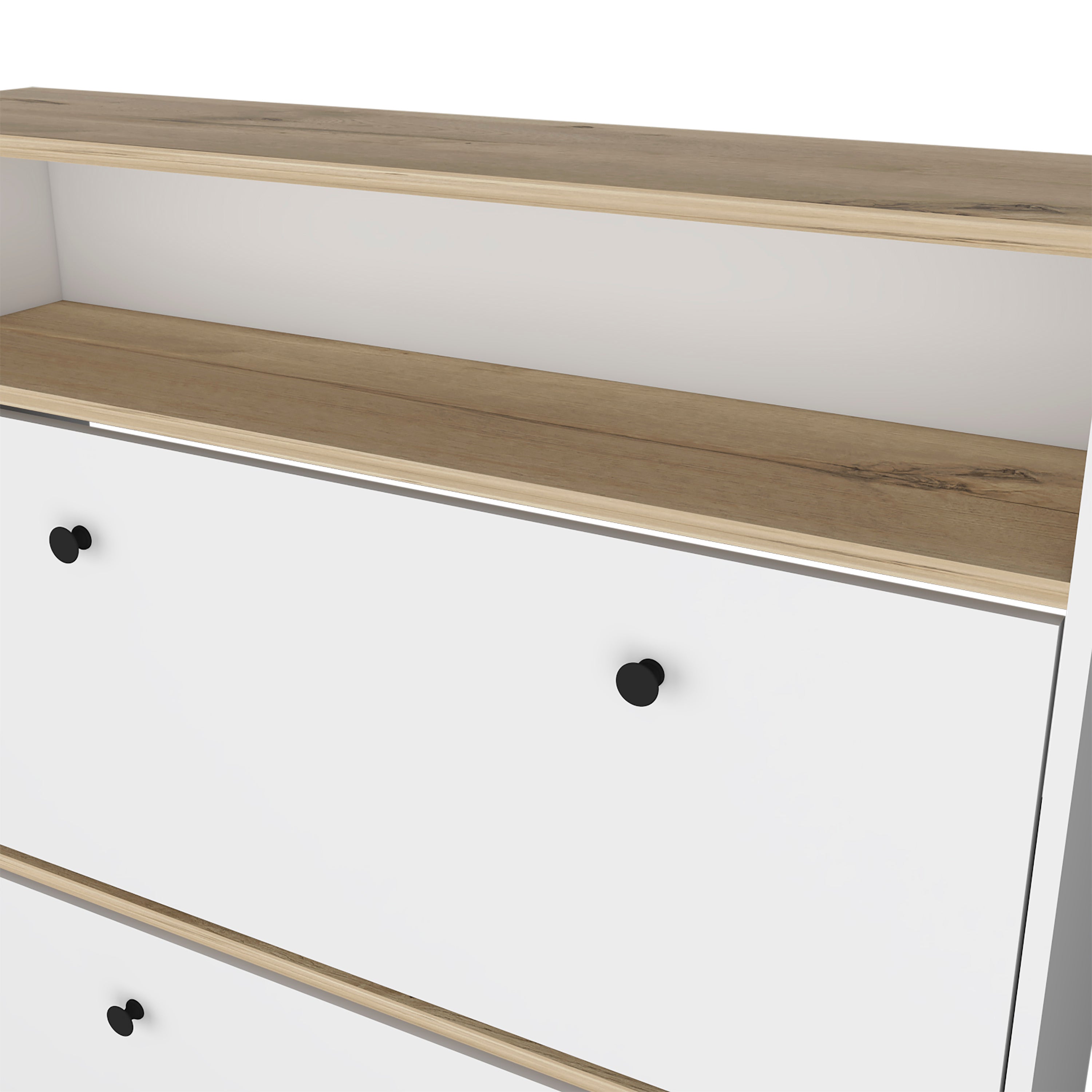 Shoe Rack Dublin, One Open Shelf, Two Extendable Cabinets, Light Oak / White Finish - Grand Goldman Shop