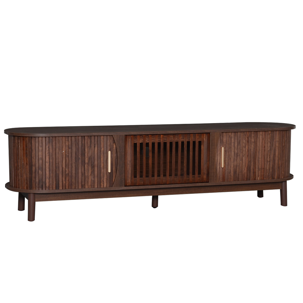 Modern Farmhouse TV Stand for 75' TVs, Wood Entertainment Center with Storage Cabinet, TV Console Table for Living Room, Bedroom in Dark Brown with Solid Wood Legs and MDF Construction - Grand Goldman Shop