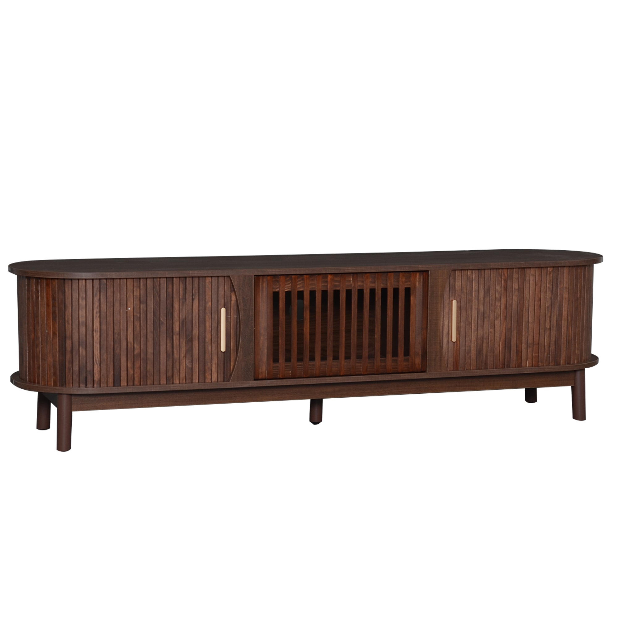 Modern Farmhouse TV Stand for 75' TVs, Wood Entertainment Center with Storage Cabinet, TV Console Table for Living Room, Bedroom in Dark Brown with Solid Wood Legs and MDF Construction - Grand Goldman Shop
