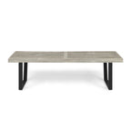 Intrinsic Outdoor Dining Bench with Iron Legs and Slat Top, Black+ Gray - Grand Goldman Shop
